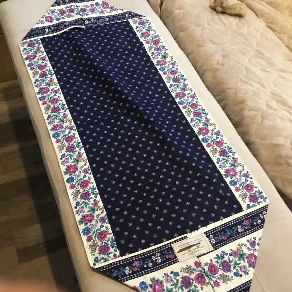 NWT. Hand Crafted Navy Floral Runner